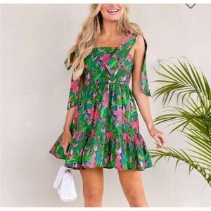 Palms Away Jungle Roar Leopard Linen Blend Tie Strap Mini Dress LWD1794-RD Small